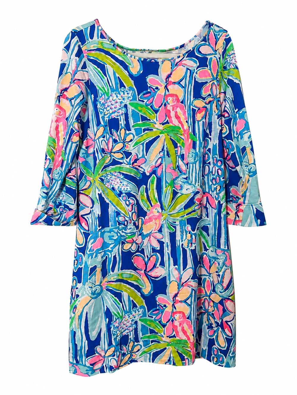 Lilly Pulitzer Blue Tropical Floral Shift Dress with Pink & Green Accents